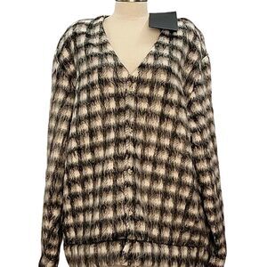 Black Scale NWT Faux Fur Cardigan Jacket, Wool blend - Plaid, White BlacK SZ 2XL